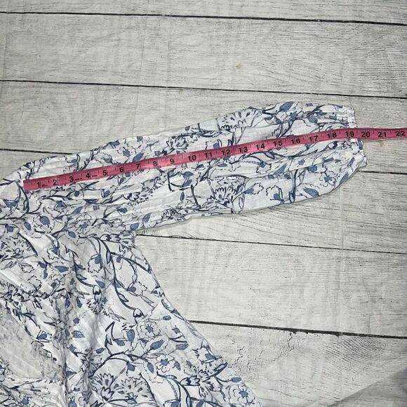 120% Lino Etched Indigo Floral Print Poet Style Top Pintucked sz IT 38, US 2 - Picture 7 of 9